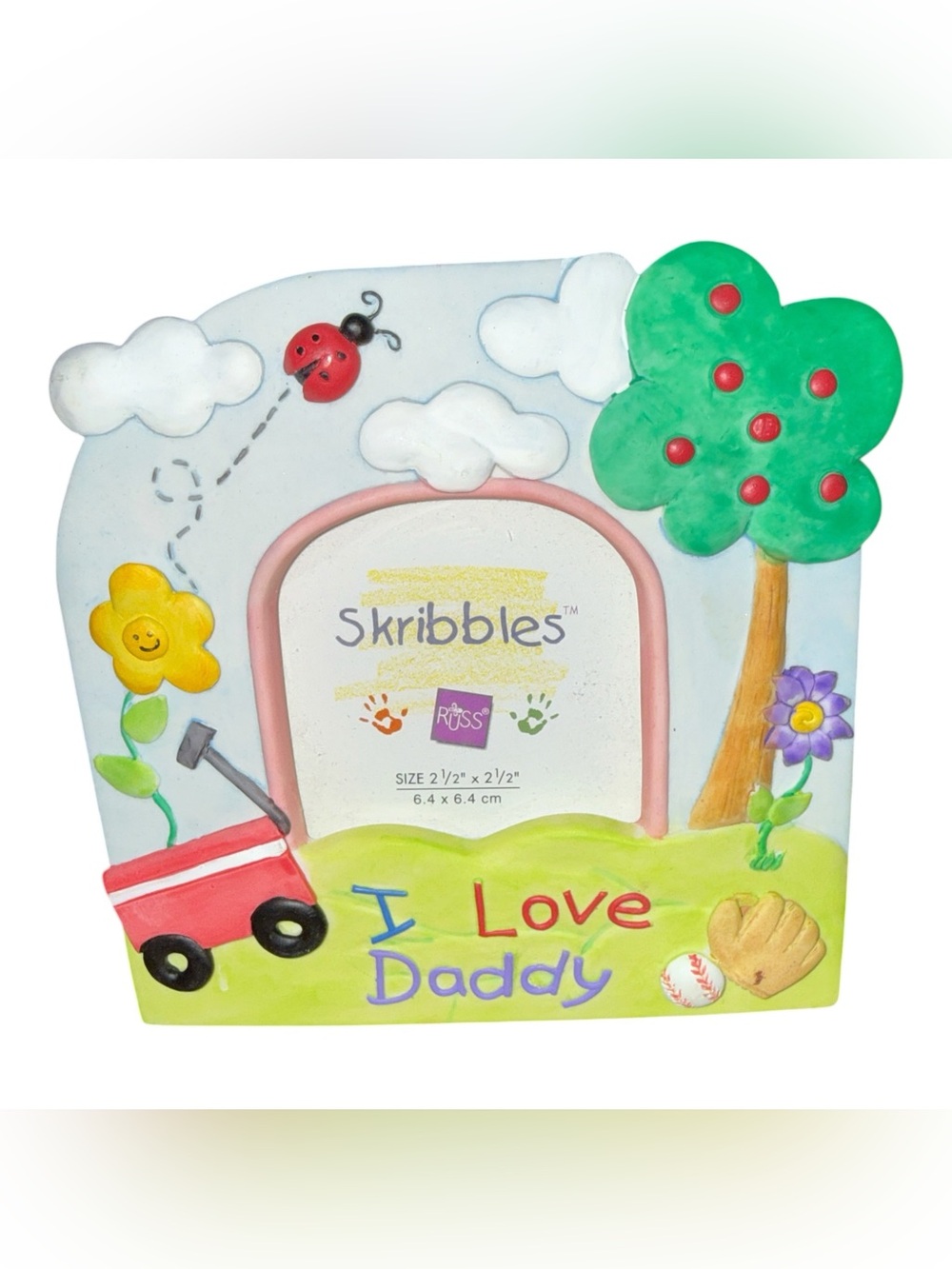 Russ Skribbles I Love Daddy Picture Frame Baseball Wagon Garden 2.5x2.5 Photo